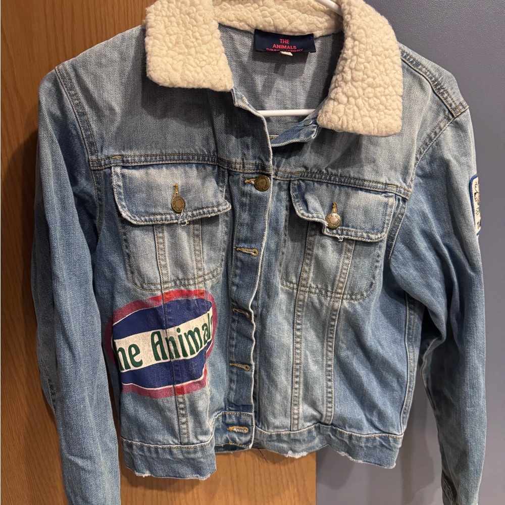 The Animals Observatory Kids Denim Jacket with Sherpa Collar